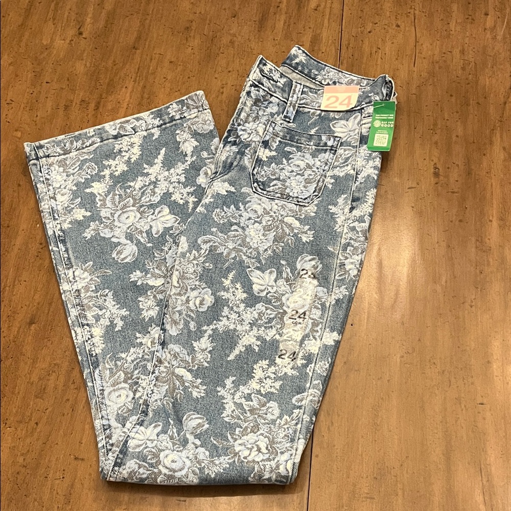 GAP Blue Floral Straight Leg Jeans